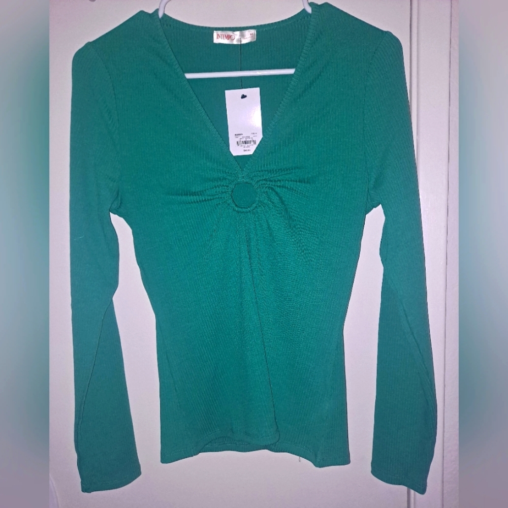 INTEMPO womens long sleeve keyhole cutout top